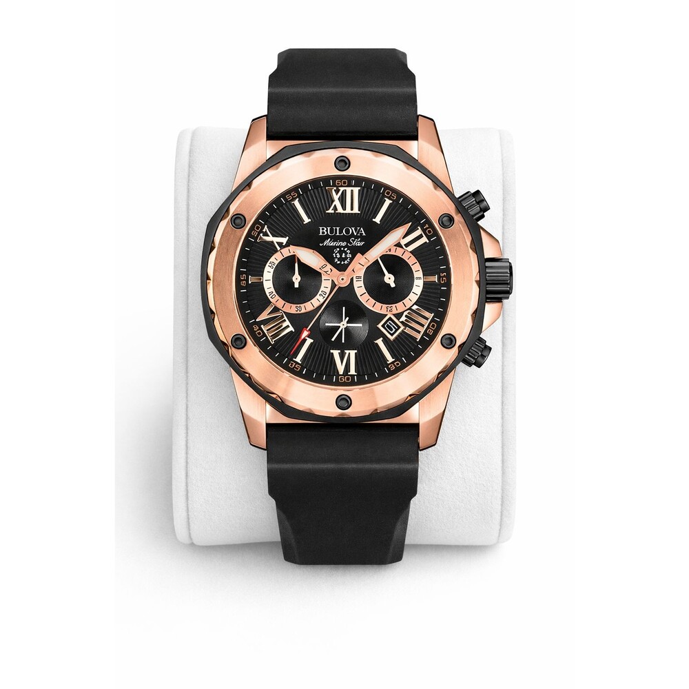 Bulova 98B104 Men Marine Star Chronograph Stainless Steel Watch Black Dial 44mm